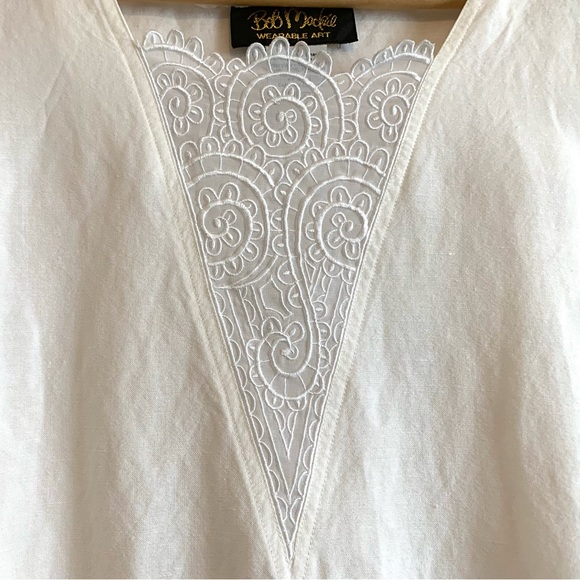 Bob Mackie Wearable Art Designer Tunic Top White Linen Embroidered Lace - Picture 4 of 12